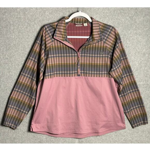 LL Bean Sz M Everyday SunSmart Woven Plaid Quarter-Zip Pullover Shirt Colorblock - Picture 2 of 12